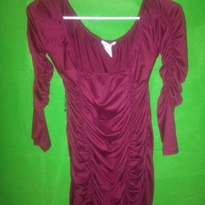 Elegant Long Sleeve Burgundy Dress